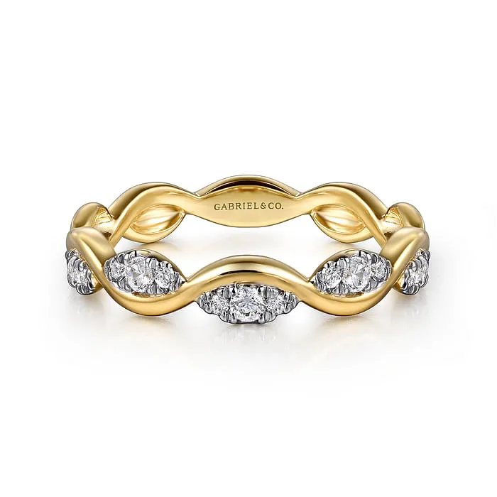 Yellow Gold Diamond Twisted Stackable Ring