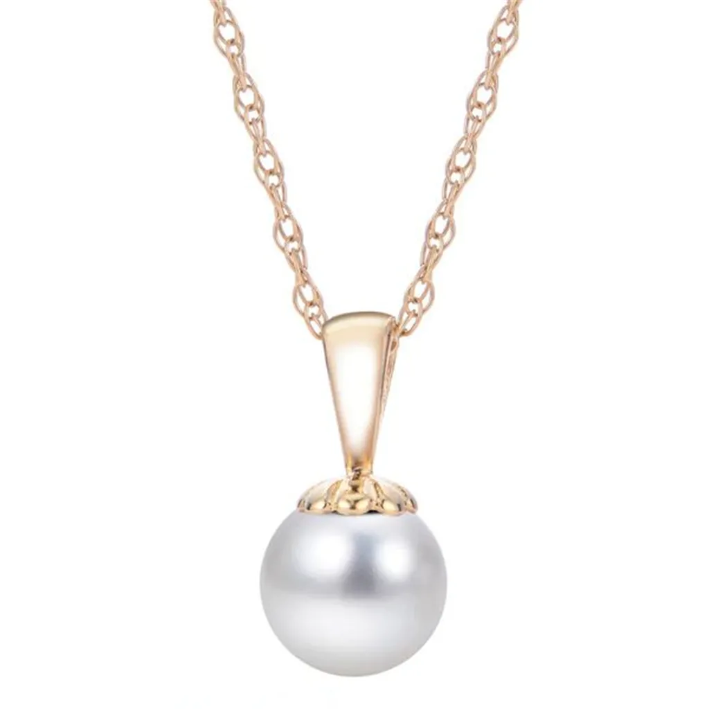 14K Yellow Gold And 6-6.5 mm Freshwater Pearl Pendant Necklace