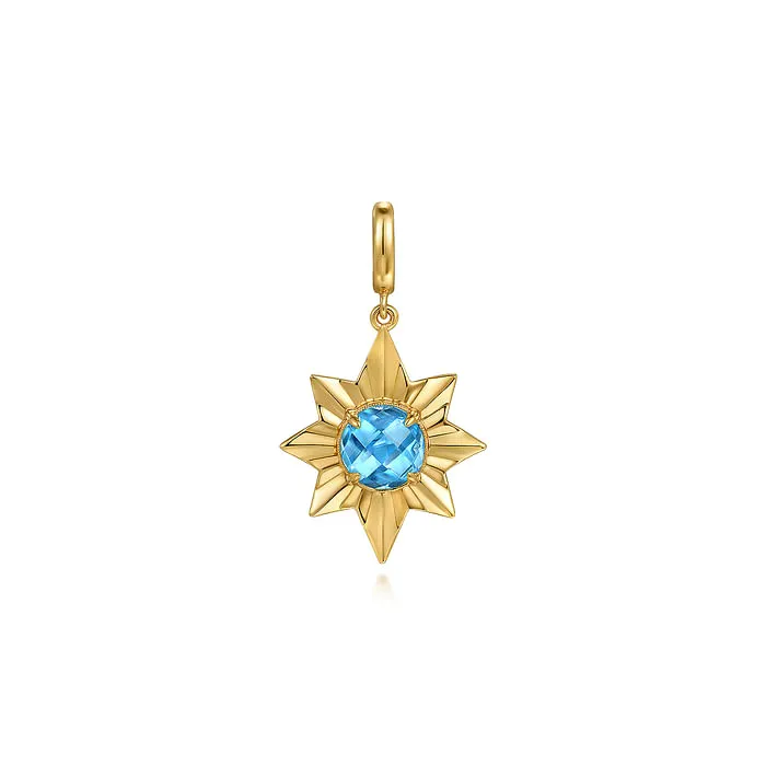 Yellow Gold Blue Topaz Medallion Pendant