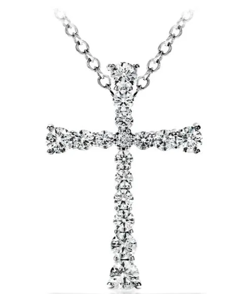 18K White Gold 0.76 VS-SI G-H Hearts on Fire Diamond Divine Journey Cross Pendant 20"-Adj.