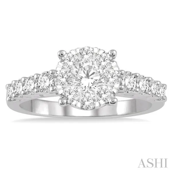1 1/10 Ctw Round Cut Lovebright Diamond Ring in 14K White Gold