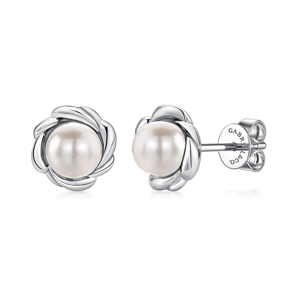 Gabriel & Co Floral Pearl Stud Earrings