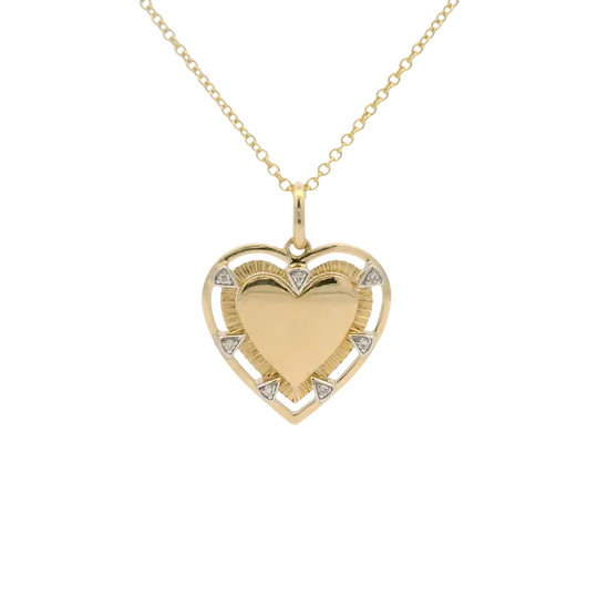 14K Yellow Gold Diamond Heart Charm Pendant