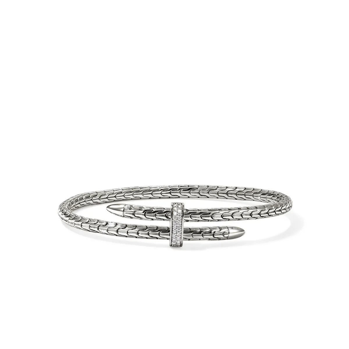 Spear Silver Diamond Pave Bypass Flex Cuff by John Hardy