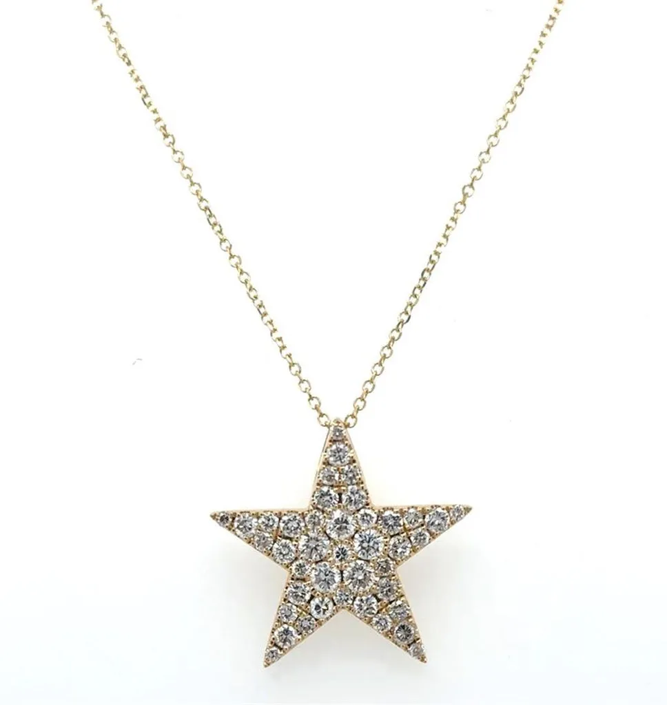 Lady's Yellow 18 Karat Pave Star Necklace With = 1.00Tw Round Diamonds