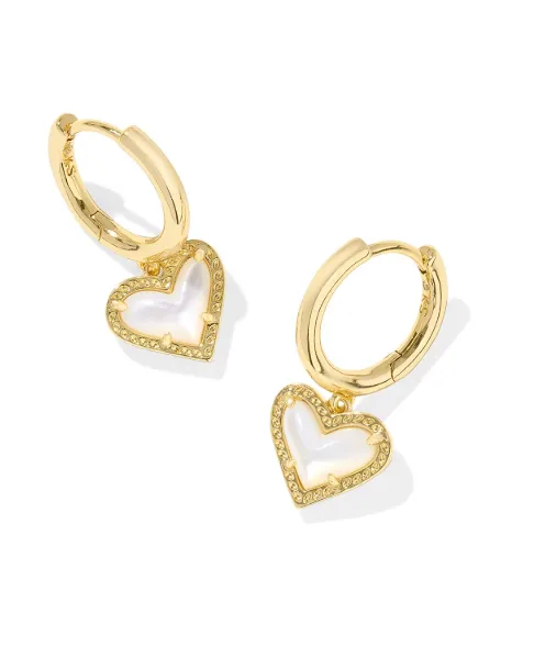 Ari Heart Gold Plated Ivory MOP Huggie Earrings by Kendra Scott
