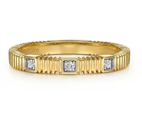 14K Yellow Gold Textured Diamond Ring by Gabriel & Co