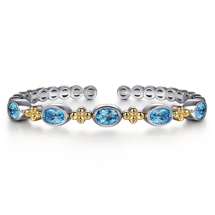 Sterling Silver & Yellow Gold Bujukan Blue Topaz Open Bangle Bracelet
