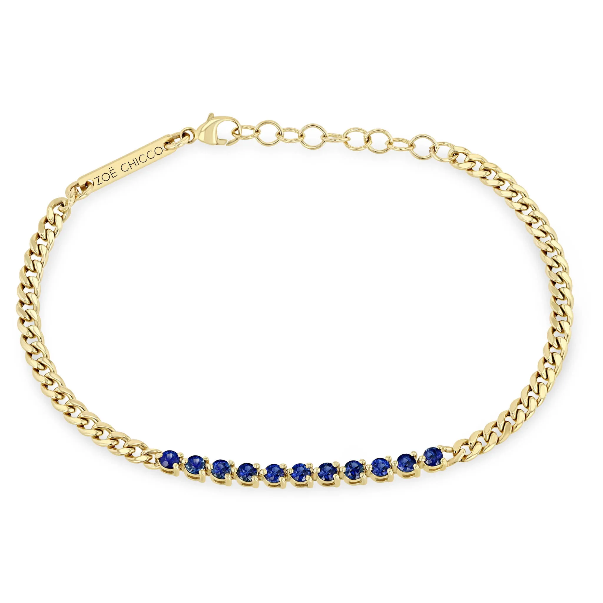 ZOE CHICCO 14K YELLOW GOLD SAPPHIRE CURB LINK BRACELET 238-01241