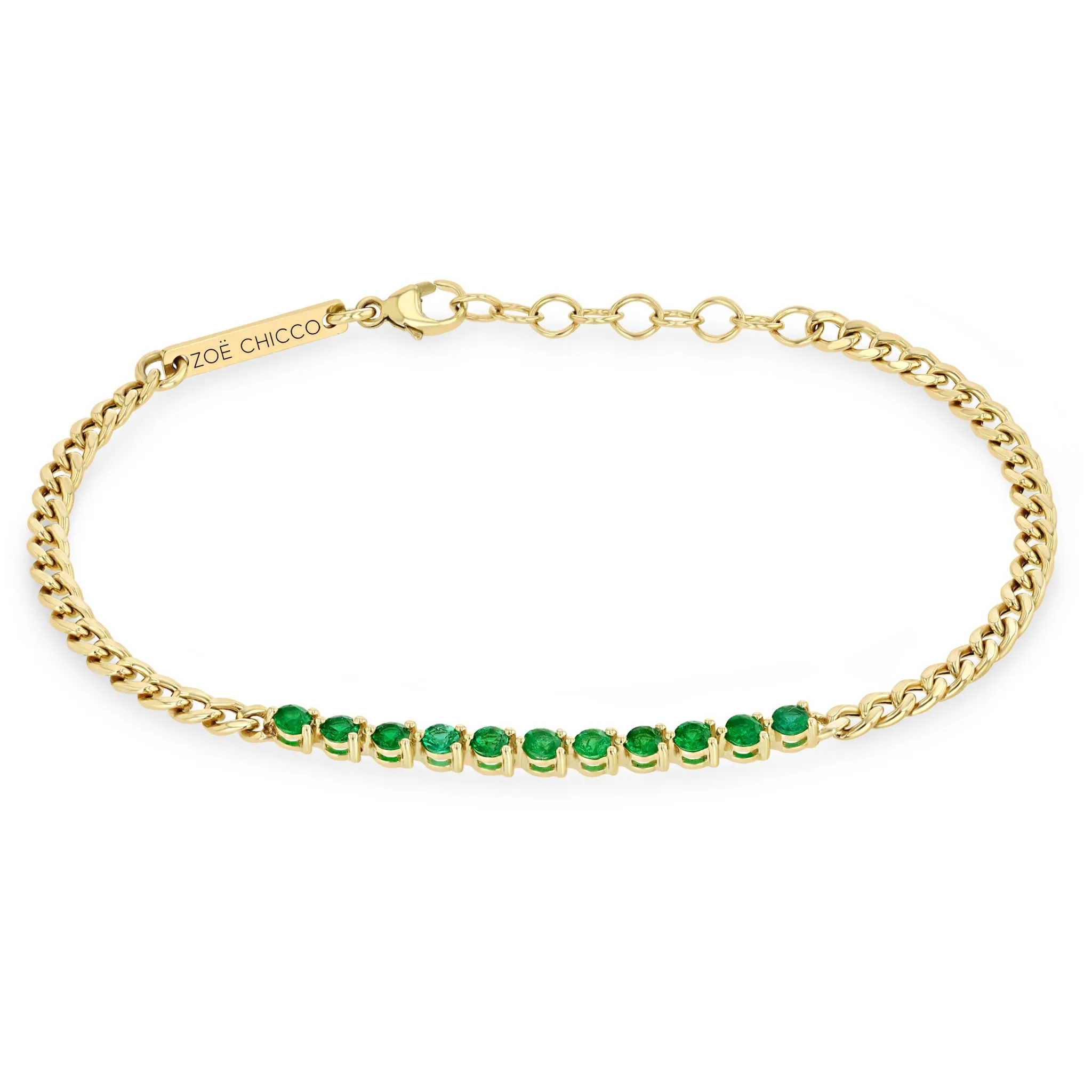 ZOE CHICCO 14K YELLOW GOLD EMERALD CURB INK BRACELET 238-01242