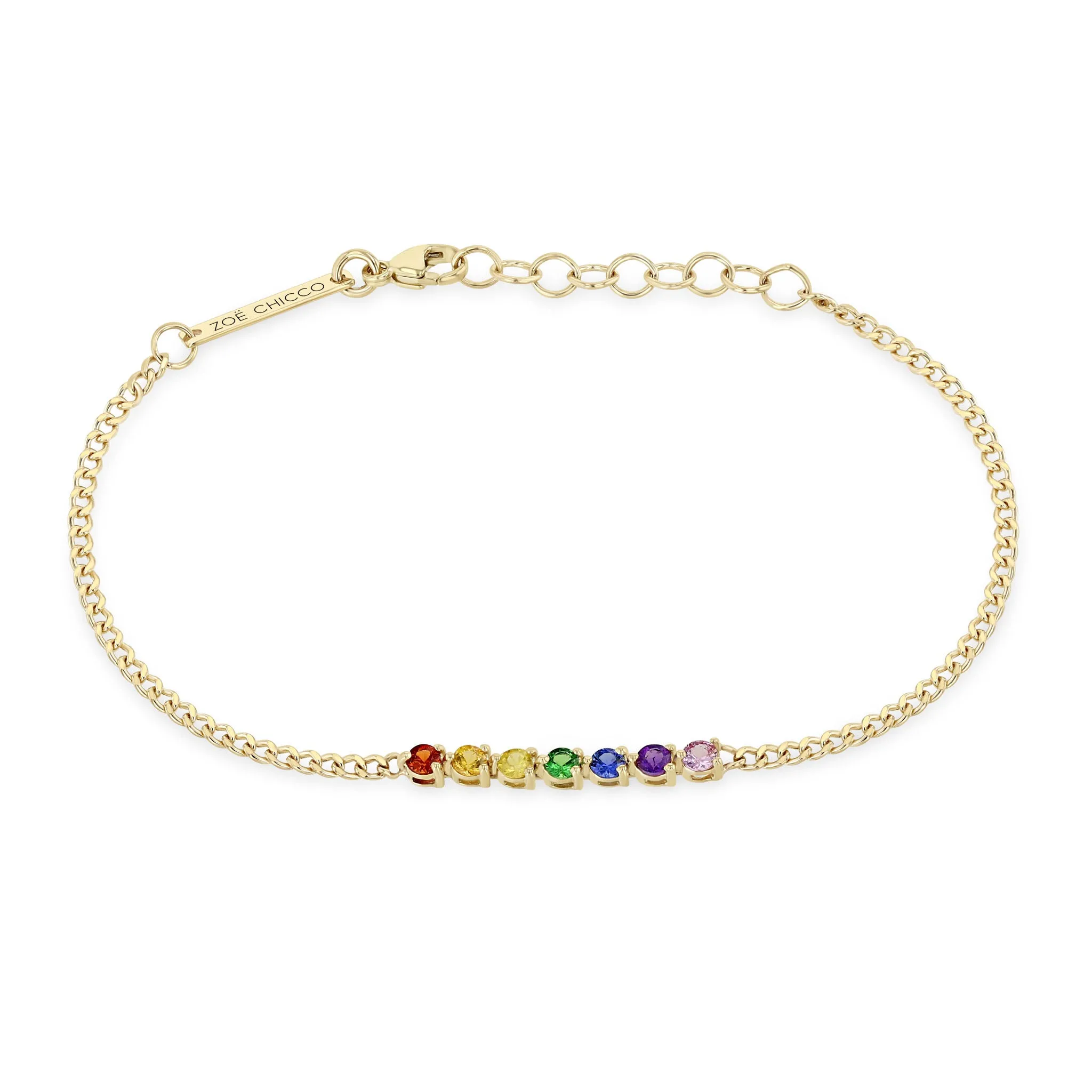 ZOE CHICCO 14K YELLOW GOLD RAINBOW SAPPHIRE CURB LINK BRACELET 238-01243
