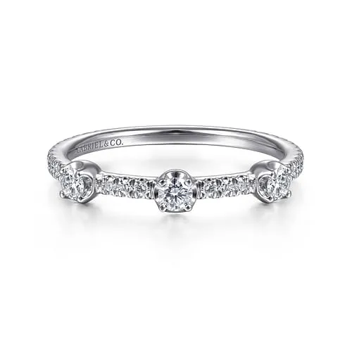 14K White Gold Diamond Station Stackable Ring