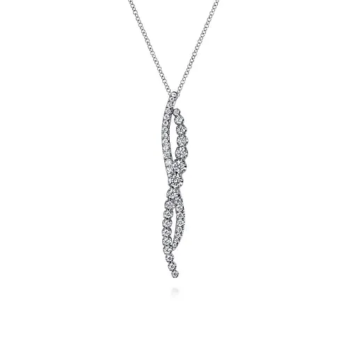 14K White Gold Diamond Twisted Pendant Necklace by Gabriel