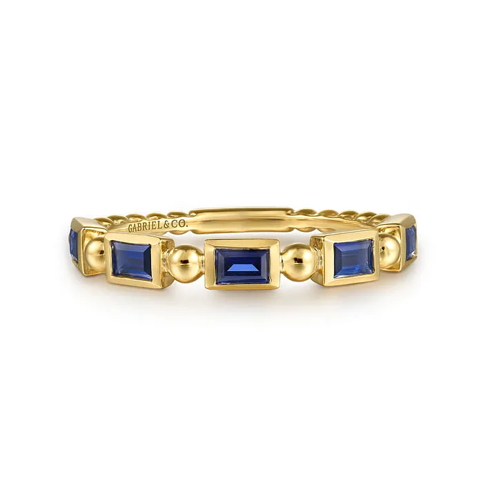 Yellow Gold Blue Sapphire Geometric Stackable Ring