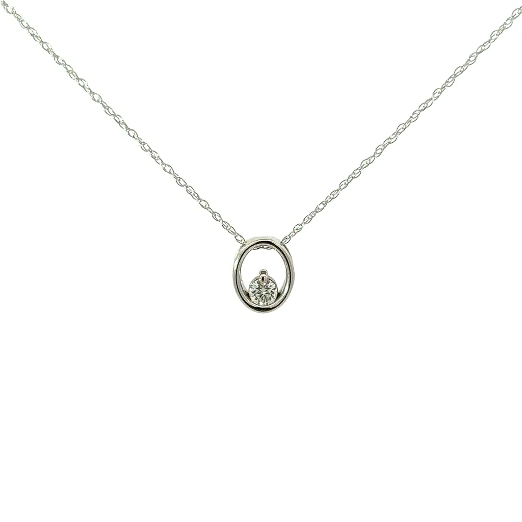 Ladies 14K White Gold Diamond Oval Shape Pendant