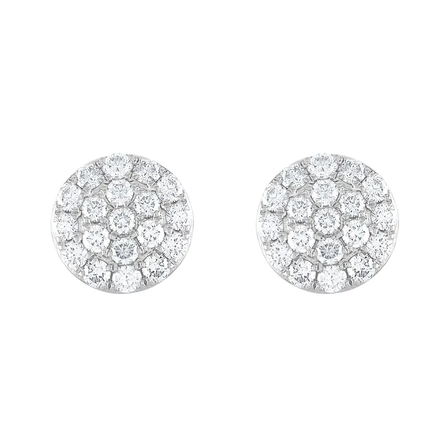 Diamond Cluster Earrings, 1.10 Carat on Solid 18k White Gold E148WDIA