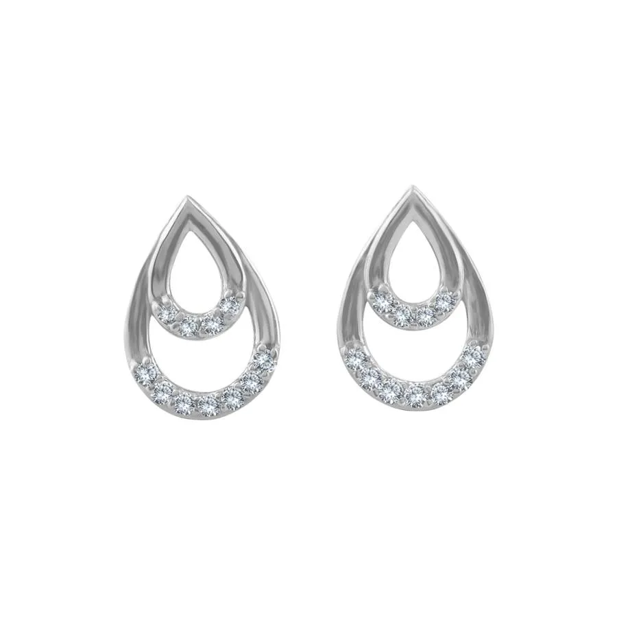 Diamond Pear Shape Earrings, 0.12 Carat on Solid 14k White Gold