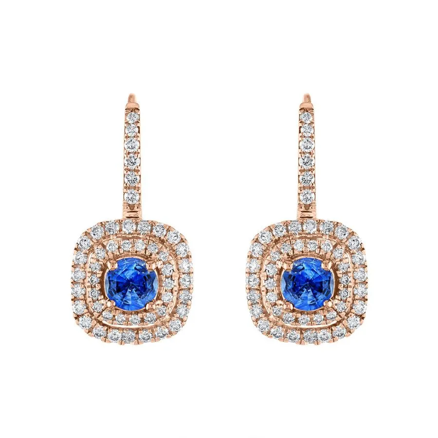 Diamond Blue Sapphire Drop Earrings on 18k Rose Gold