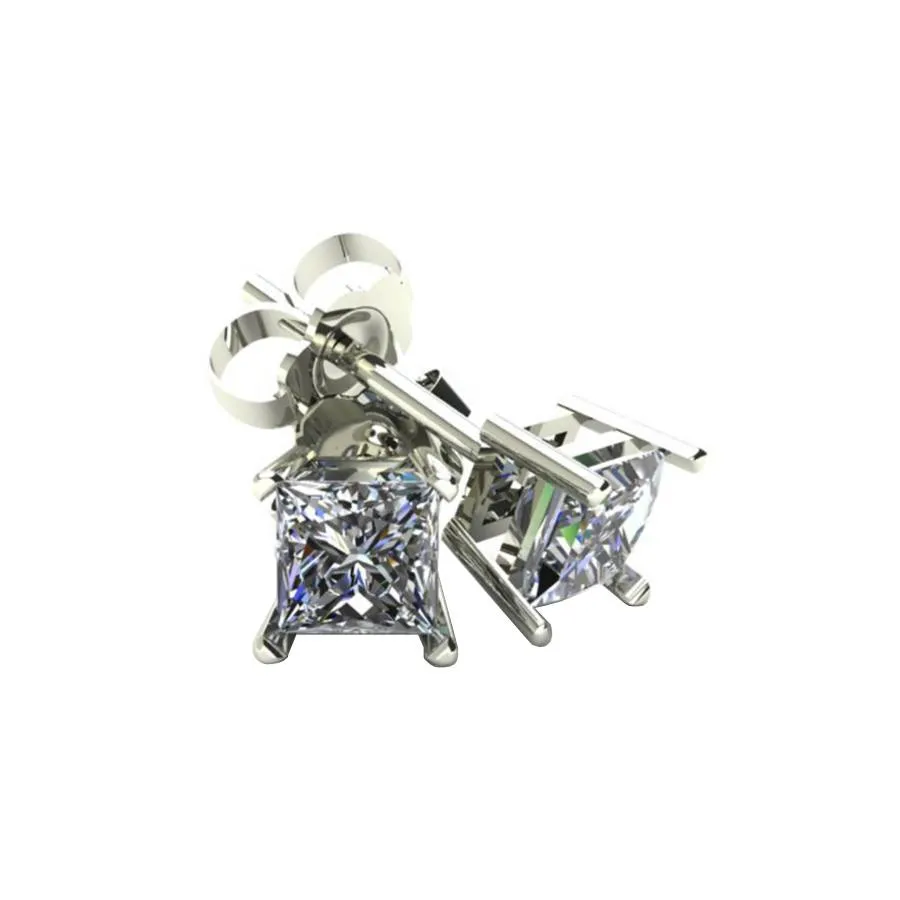 Diamond Square Earrings, 0.33 Carat on Solid 14k White Gold 3PR33W