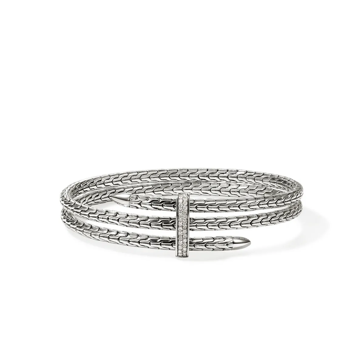 Spear Silver Diamond Pave Double Flex Cuff by John Hardy