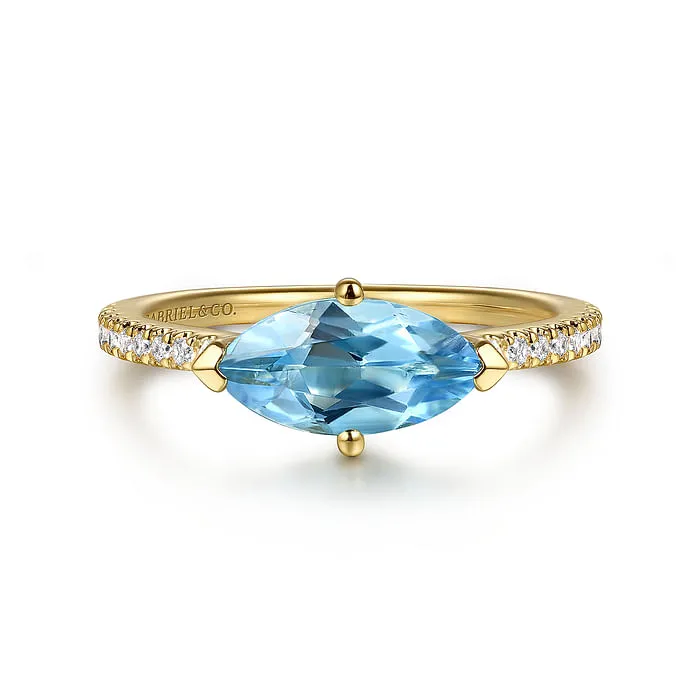 Yellow Gold Diamond & Swiss Blue Topaz Ring