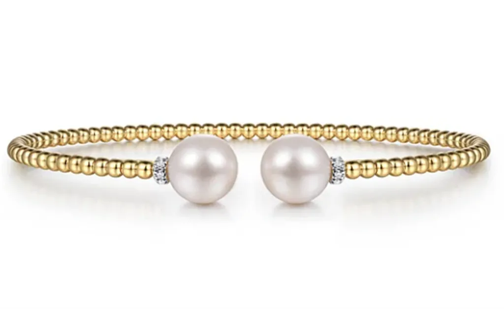 Gabriel & Co Bujukan Pearl and Diamond Open Bangle Bracelet