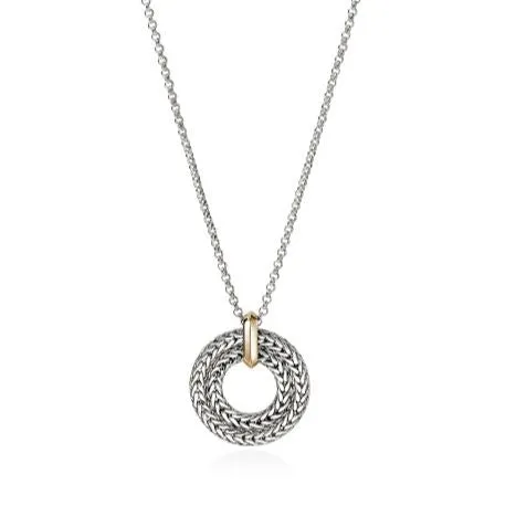 Icon Link 14K Gold & Silver Round Pendant on 2mm Rolo Chain Sz 16-18 by John Hardy