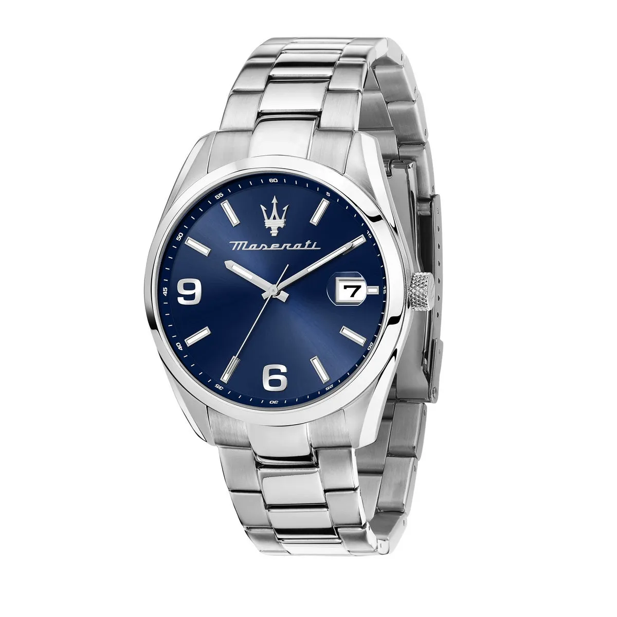 maserati attrazione 43mm stainless steel case 3h movement blue dial stainless steel bracelet