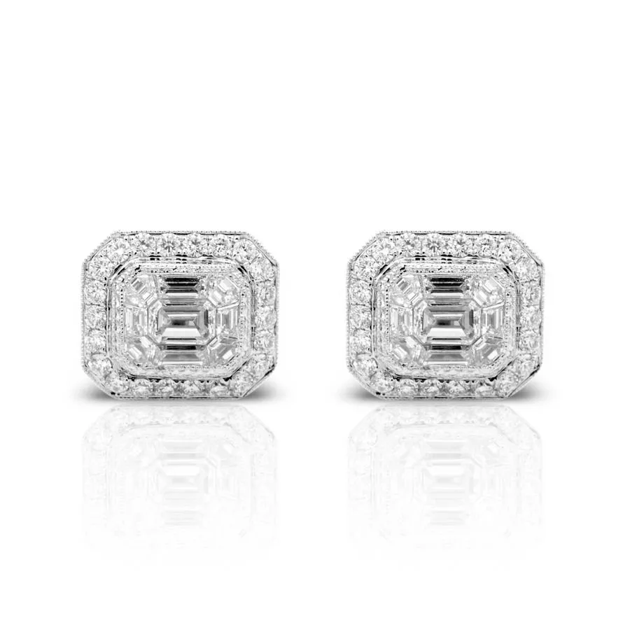 Diamond Earrings, 2.37 Carat on Solid 18k White Gold