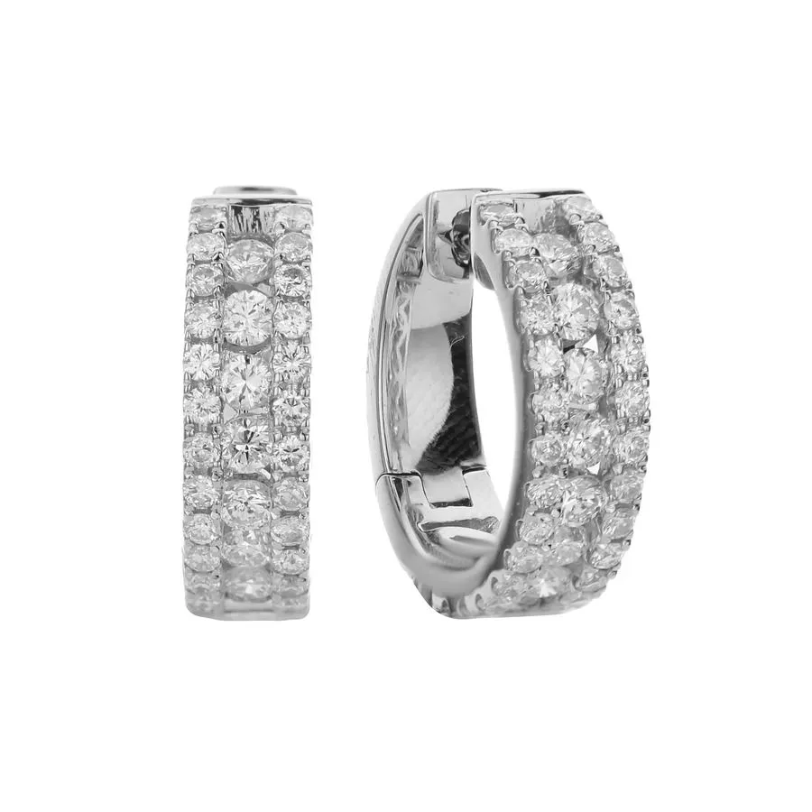 Diamond Hoop Earrings, 1.70 Carat on Solid 18k White Gold